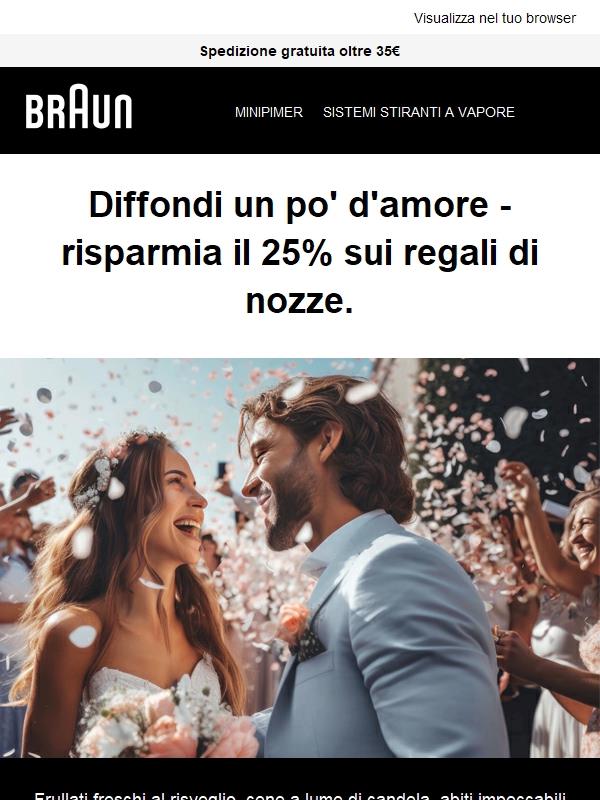 Risparmia il 25% sui regali di nozze