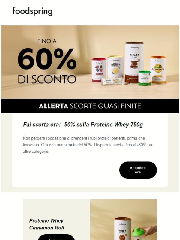 Fai scorta ora: -50% sulla Proteine Whey 750g