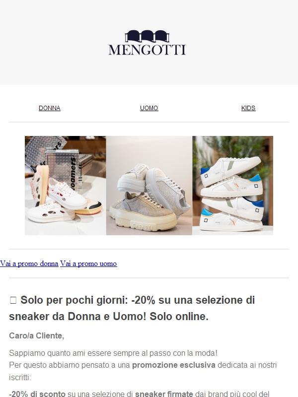 SOLO ONLINE 👟 -20% su Sneaker Donna & Uomo – Fino a Lunedì!