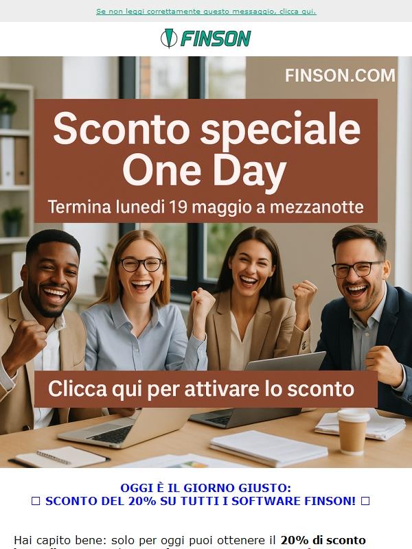 Solo per oggi: -20% su tutti i software Finson!