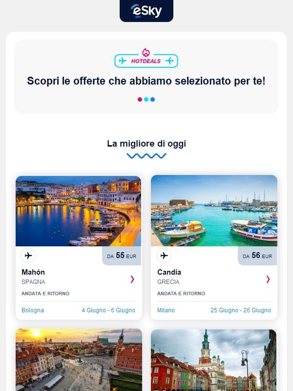 Il meglio di oggi: Mahón da 55 EUR, Candia da 56 EUR e altro ancora!