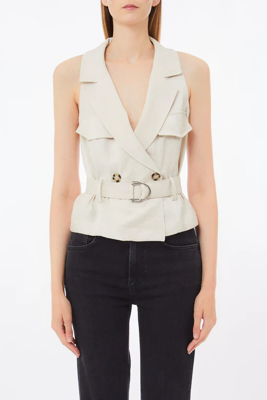 Gilet Doppiopetto con Collo a Revers / Beige