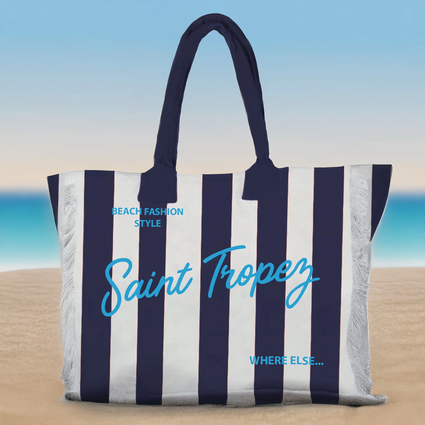 Image of Borsa Mare o Trousse<br> in Puro Cotone Rigata - Rayure