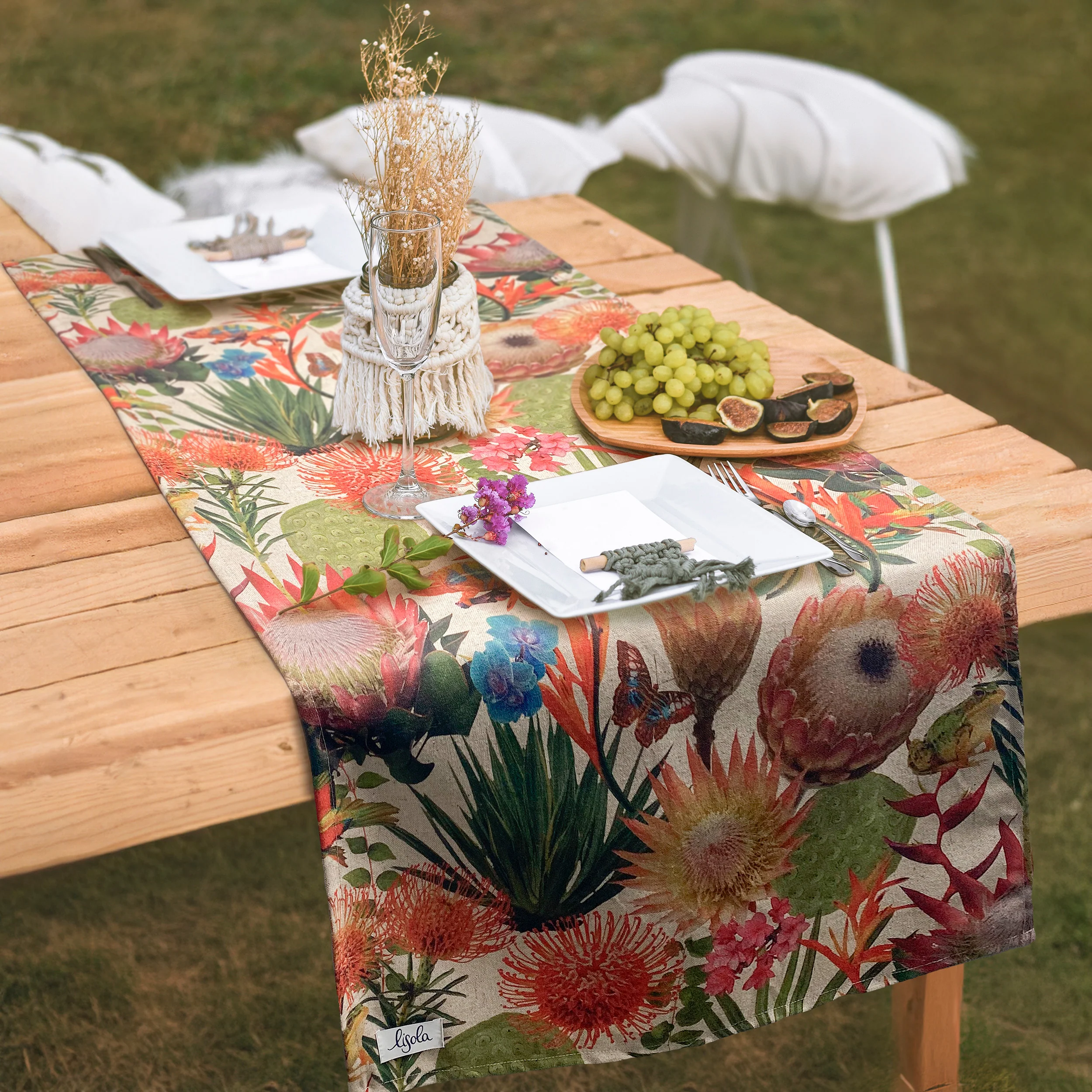 Image of Runner in Puro Cotone<br> Fantasia Floreale - Laguna