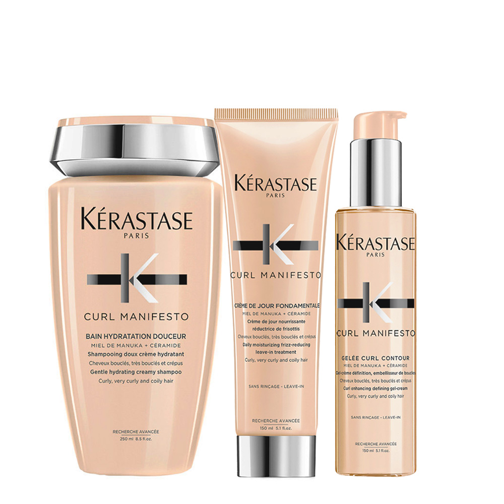 Image of Kerastase Curl Manifesto Shampoo 250ml Cream 150ml Gel 150ml