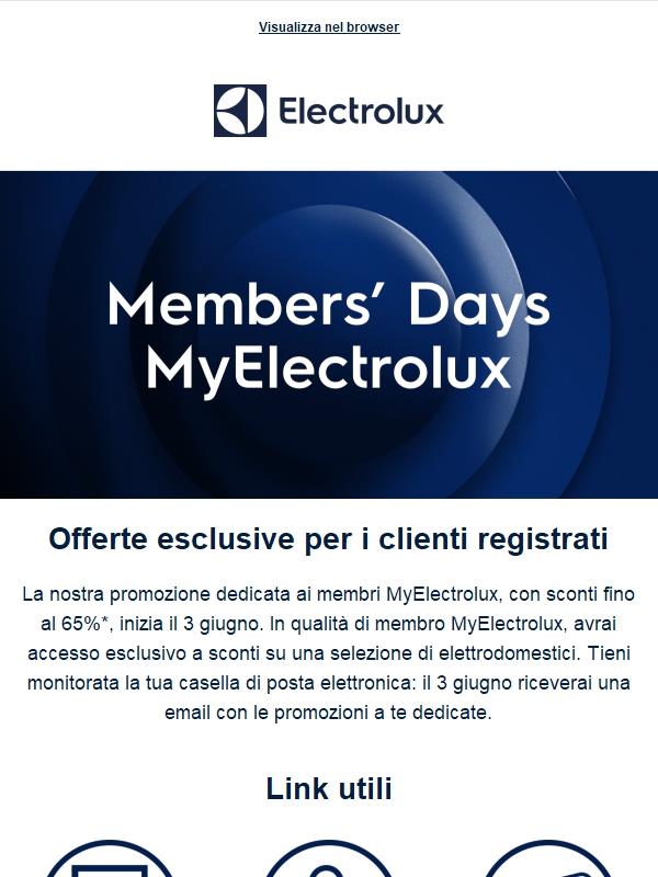 Risparmia fino al 65% durante i Member's Days MyElectrolux