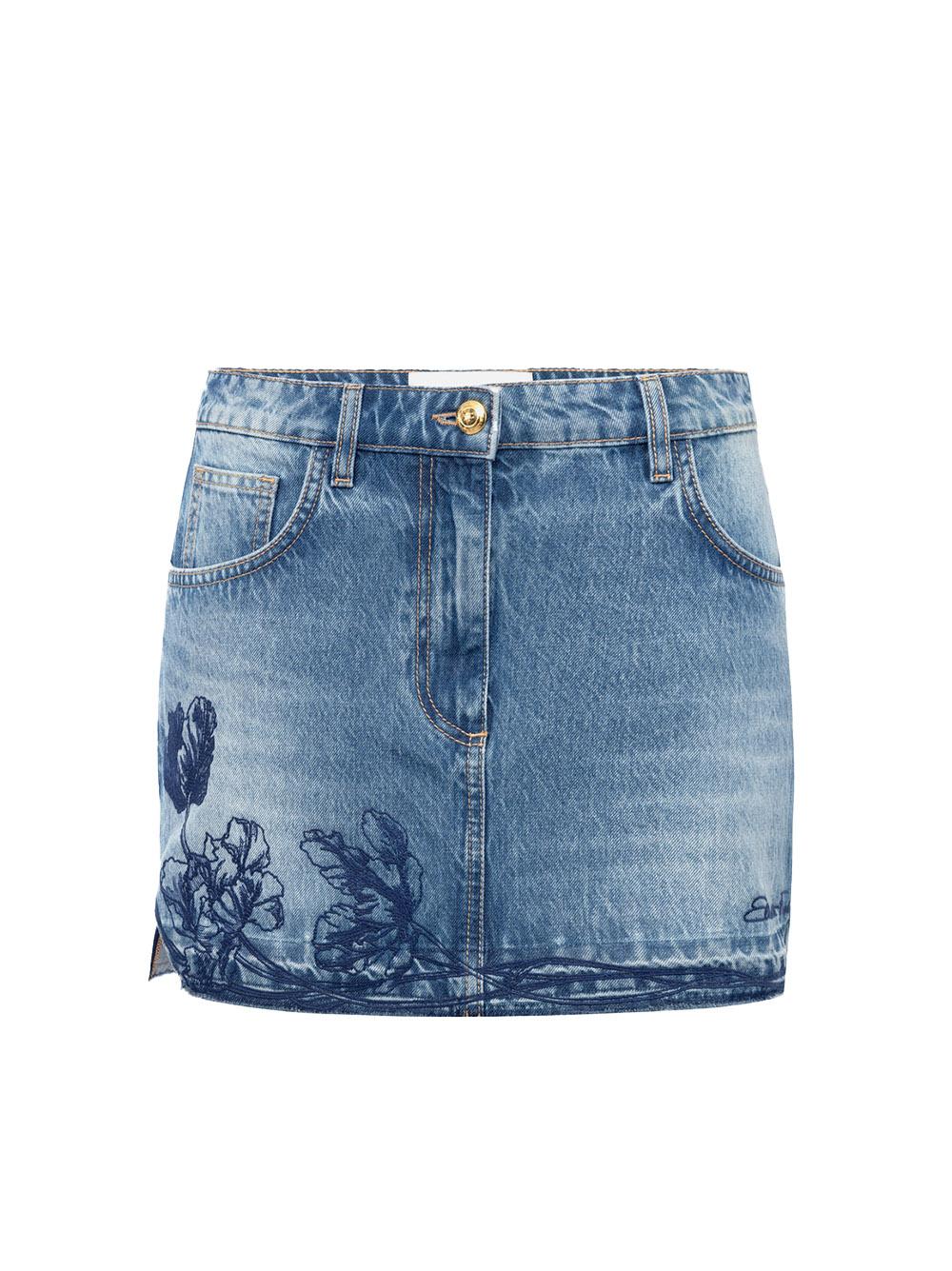 Minigonna in denim con ricamo floreale