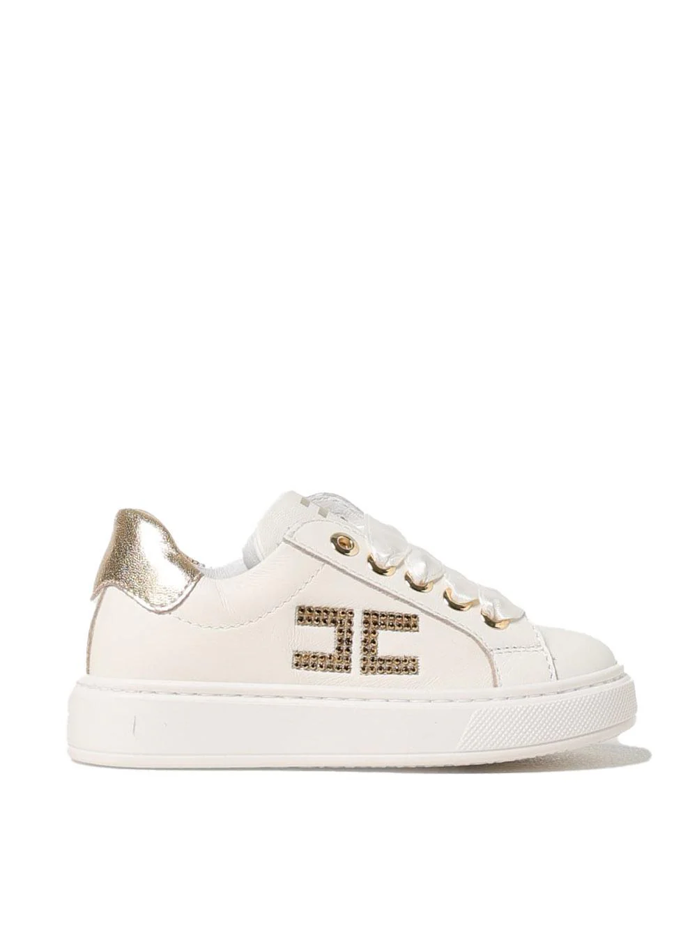Sneakers bianche e oro lacci in raso bold