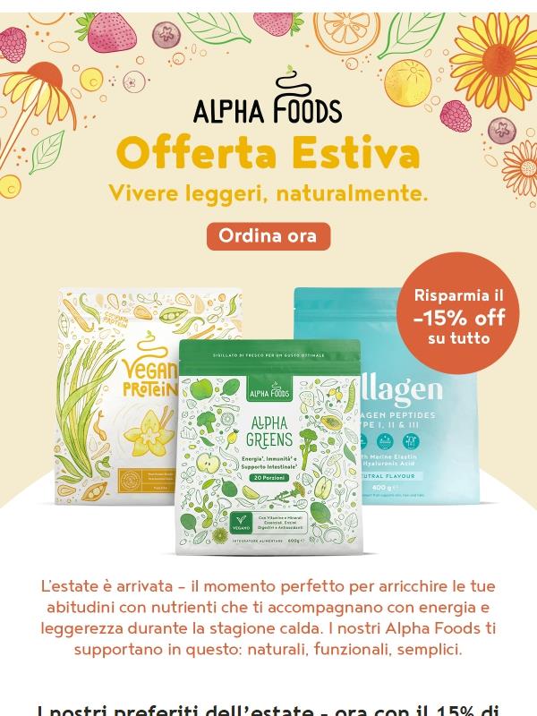 15% di sconto su tutto: la promozione estiva di Alpha Foods ☀️