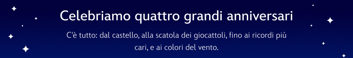 Celebriamo quattro grandi anniversari | C'è tutto: dal castello, alla scatola dei giocattoli, fino ai ricordi più cari, e ai colori del vento.