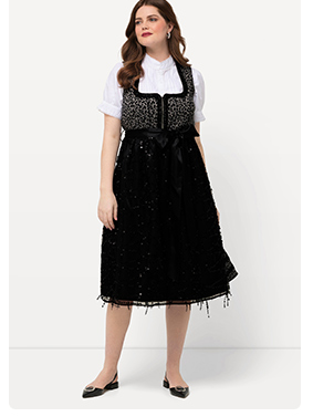 Tradizionale abito smanicato Dirndl con top leopardato e scollo rettangolare