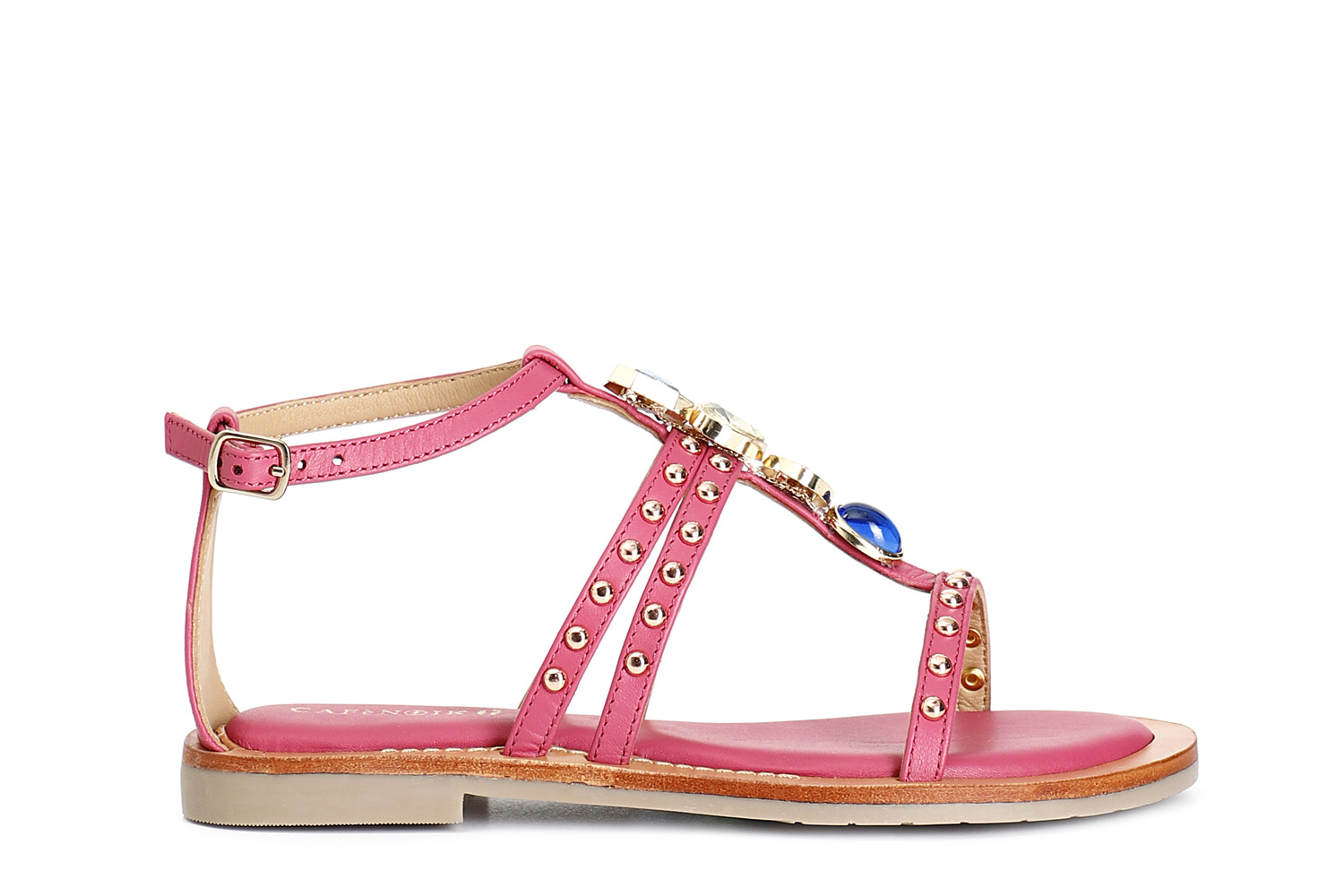 Image of sandali a &quot;t&quot; in nappa con accessorio fuxia