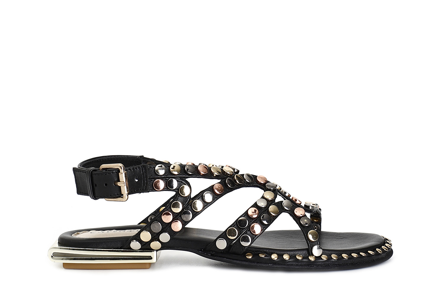 Image of sandali asimmetrici in pelle con borchie multicolor nero