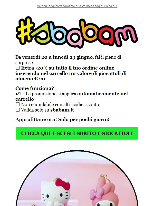 Weekend di Sconti su Sbabam.it | Extra -20% sul tuo ordine online