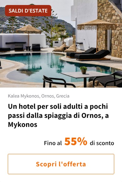 Un hotel per soli adulti a pochi passi dalla spiaggia di Ornos, a Mykonos