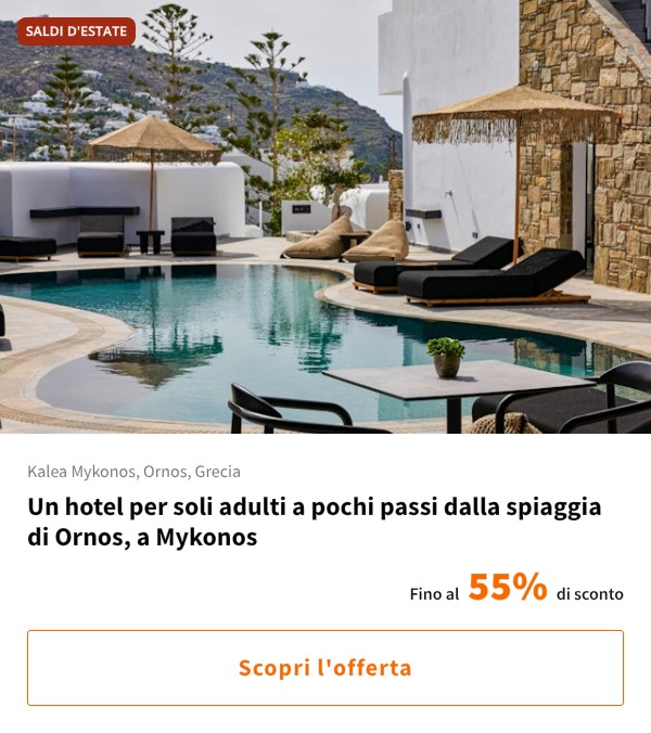 Un hotel per soli adulti a pochi passi dalla spiaggia di Ornos, a Mykonos