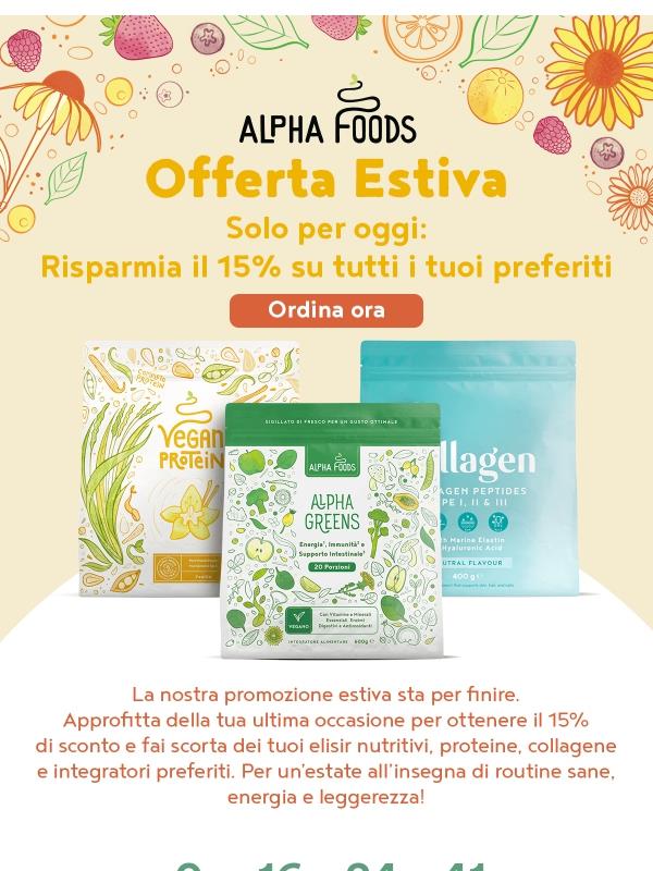 Solo per oggi: 15% su tutti gli Alpha Foods 💛