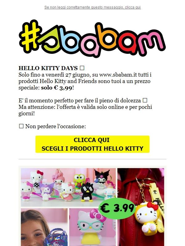 Sono iniziati gli Hello Kitty Days: tutto a soli € 3,99 su Sbabam.it😍
