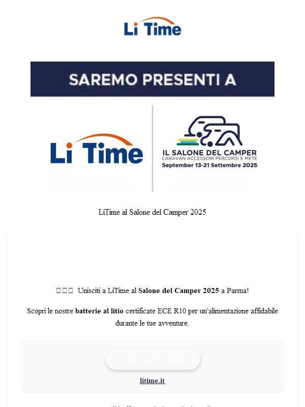 🚐⚡️Scopri l'H190: certificato ECE R10 e incontra LiTime al Salone del Camper 2025
