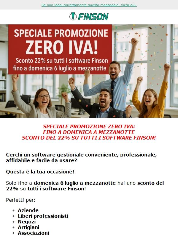 Fino a domenica a mezzanotte promozione "zero iva" su Finson.com!