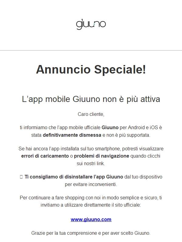 Importante: L’app mobile Giuuno non è più attiva