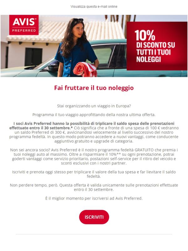 Triplica il valore della tua spesa con Avis Preferred