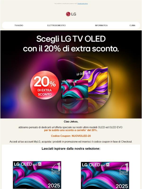 Scopri i nuovi TV LG OLED ad un prezzo speciale