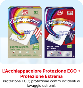 L'Acchiappacolore Protezione ECO + Protezione Estrema Protezione ECO; protezione contro incidenti di lavaggio estremi.