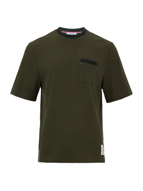Maglia Verde Maniche Corte in Cotone Effetto Knitwear Thom Browne