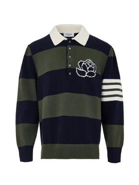 Polo a Maniche Lunghe con Ricamo Rosa Thom Browne
