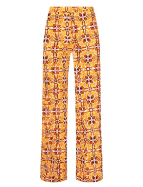 Pantaloni donna Caleido Flower in jersey arancio a fantasia