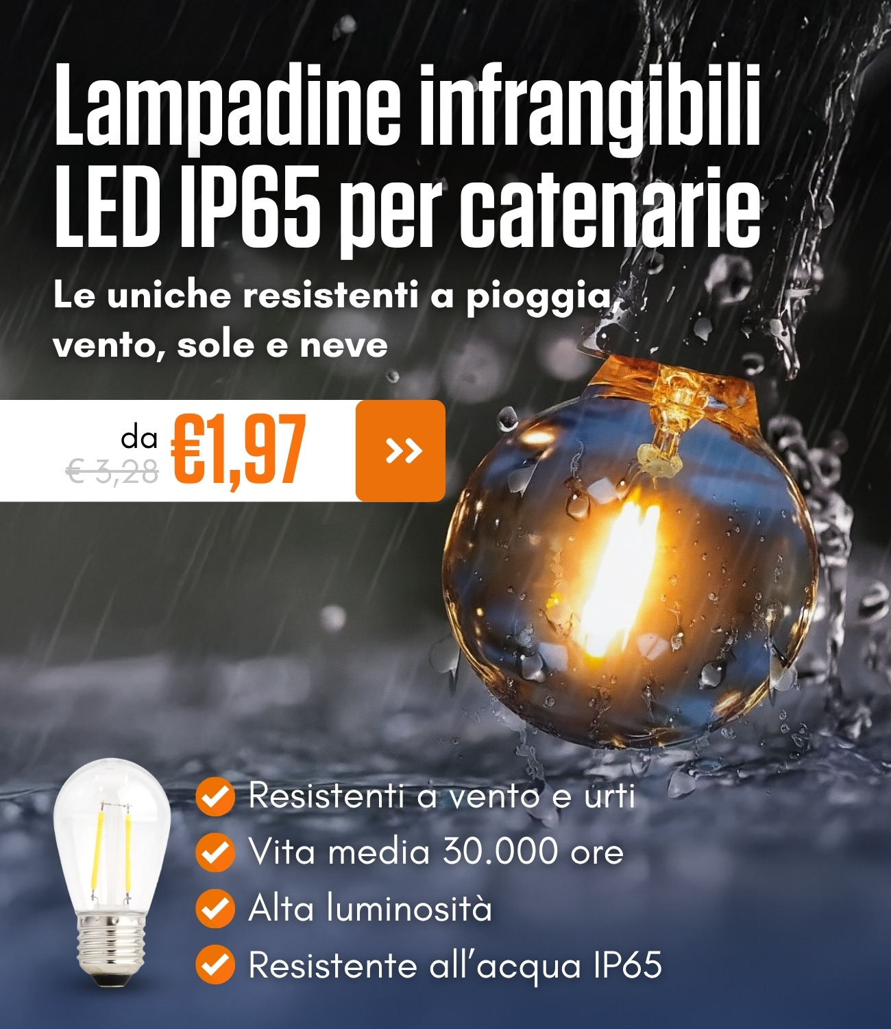 Lampadine Infrangibili LED IP65 per catenarie 