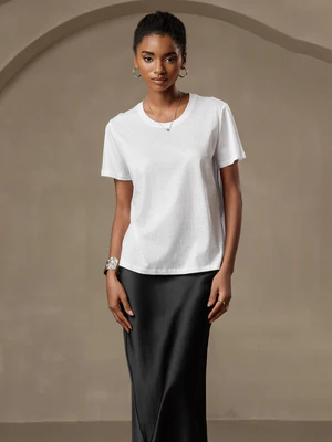 Image of Seta Lavorata a Maglia Collo Giro T-Shirt