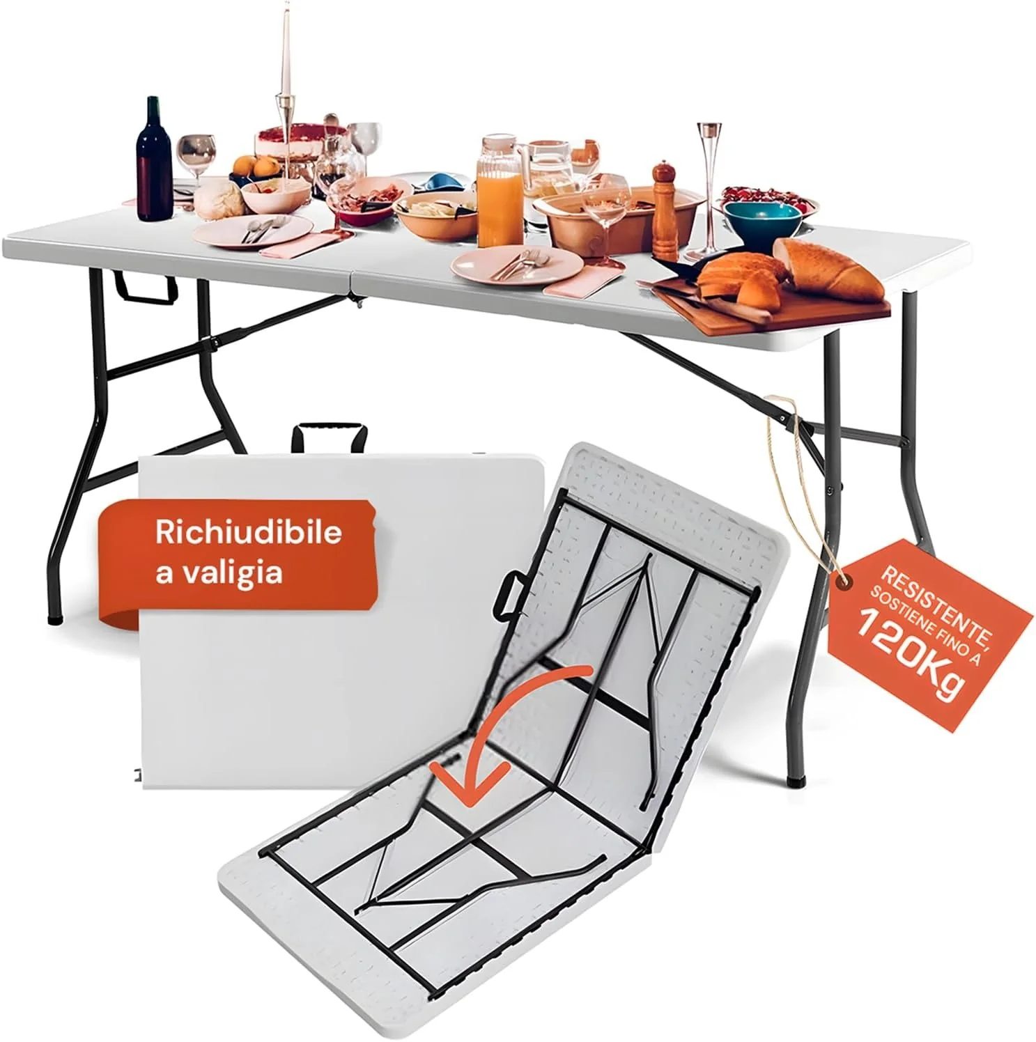 Image of Tavolo per Pic Nic Pieghevole Richiudibile a Valigetta Portatile in Plastica PP