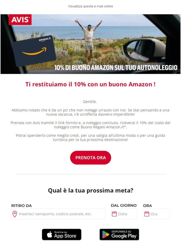 Ricevi un bono Amazon pari al 10% del tuo noleggio
