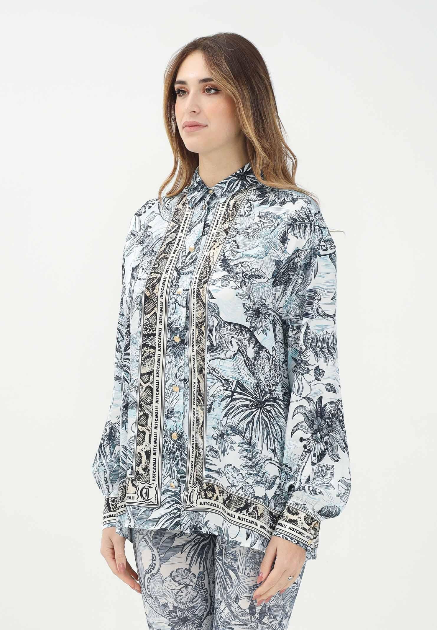 Image of JUST CAVALLI Camicia a manica lunga panna da donna con motivo tropicale