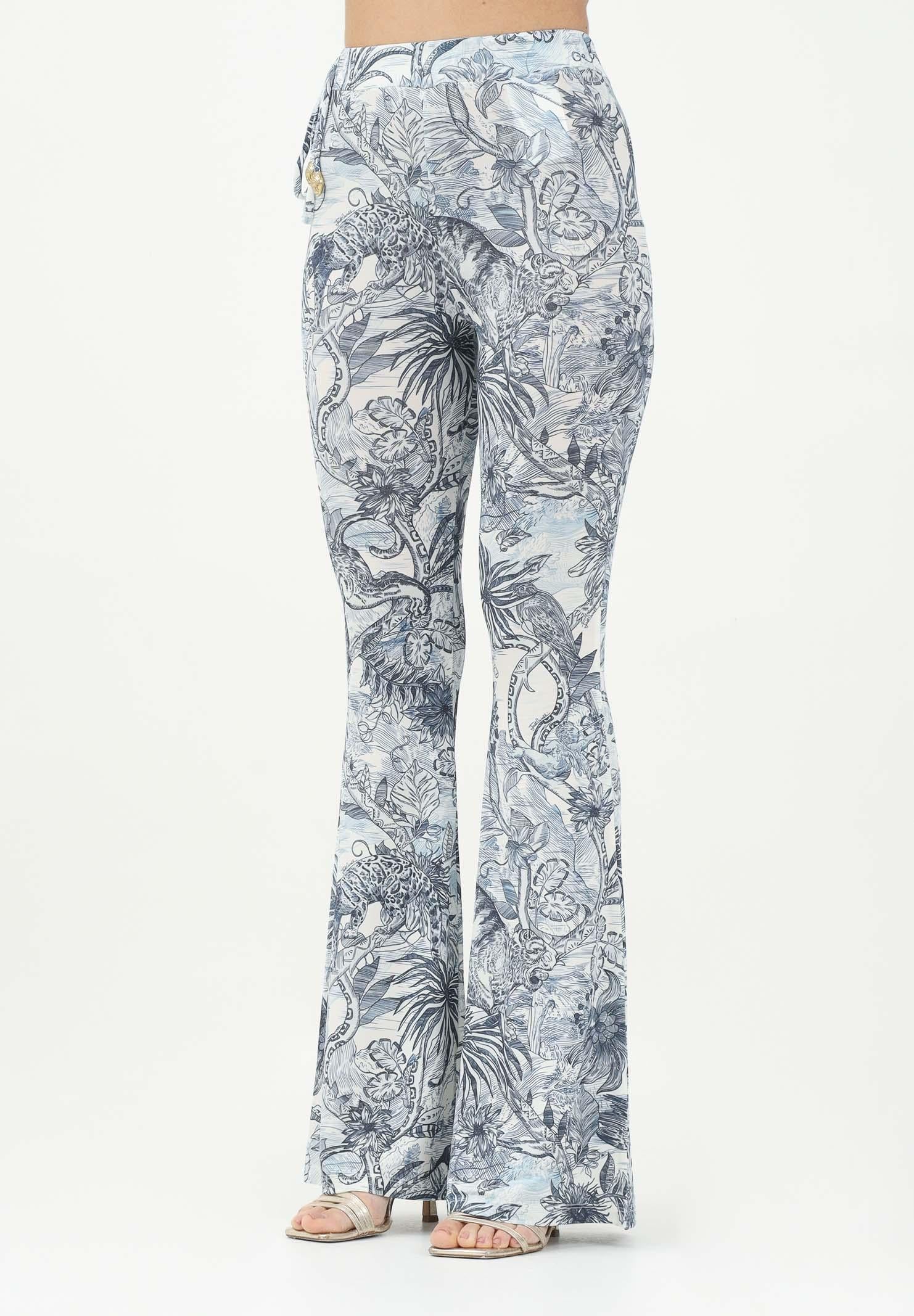 Image of JUST CAVALLI Pantalone panna da donna con stampa tropicale