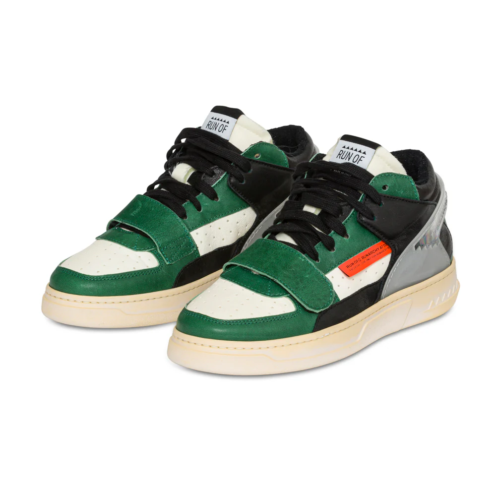 RUN OF - Sneakers Mid In Pelle Bianco/Verde