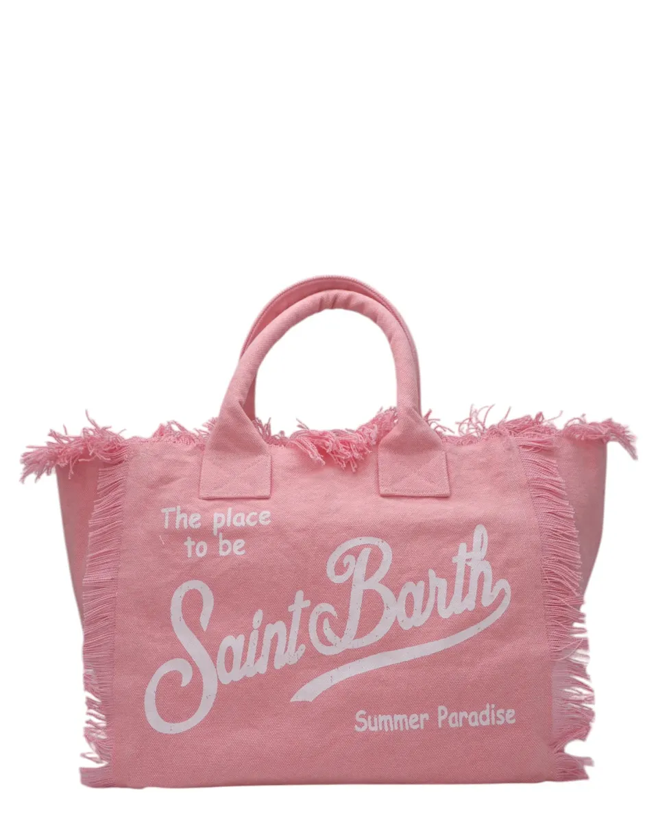Image of Borsa tote Vanity  in cotone tinta unita con frange