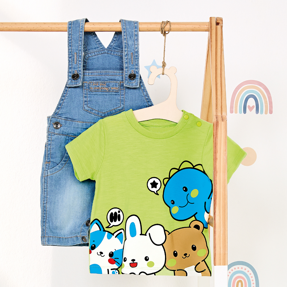 Image of COMPLETO SALOPETTE DENIM E T-SHIRT 4B177 NEONATO IDO MINI