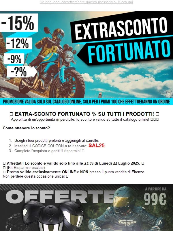 EXTRA SCONTO FORTUNATO - Ultimi 4 Giorni - Su tutti i Prodotti Disponibili - Spedizione Gratis!🚀
