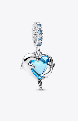 Blue Murano Glass Dolphins Dangle Charm