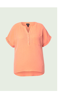Blusa dal taglio oversize in mussola con scollo a tunica e mezze maniche