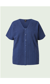 Blusa dal taglio oversize in mussola con nervature, scollo a V e mezze maniche