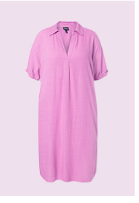 Abito in misto lino dal taglio oversize con collo da camicia e mezze maniche