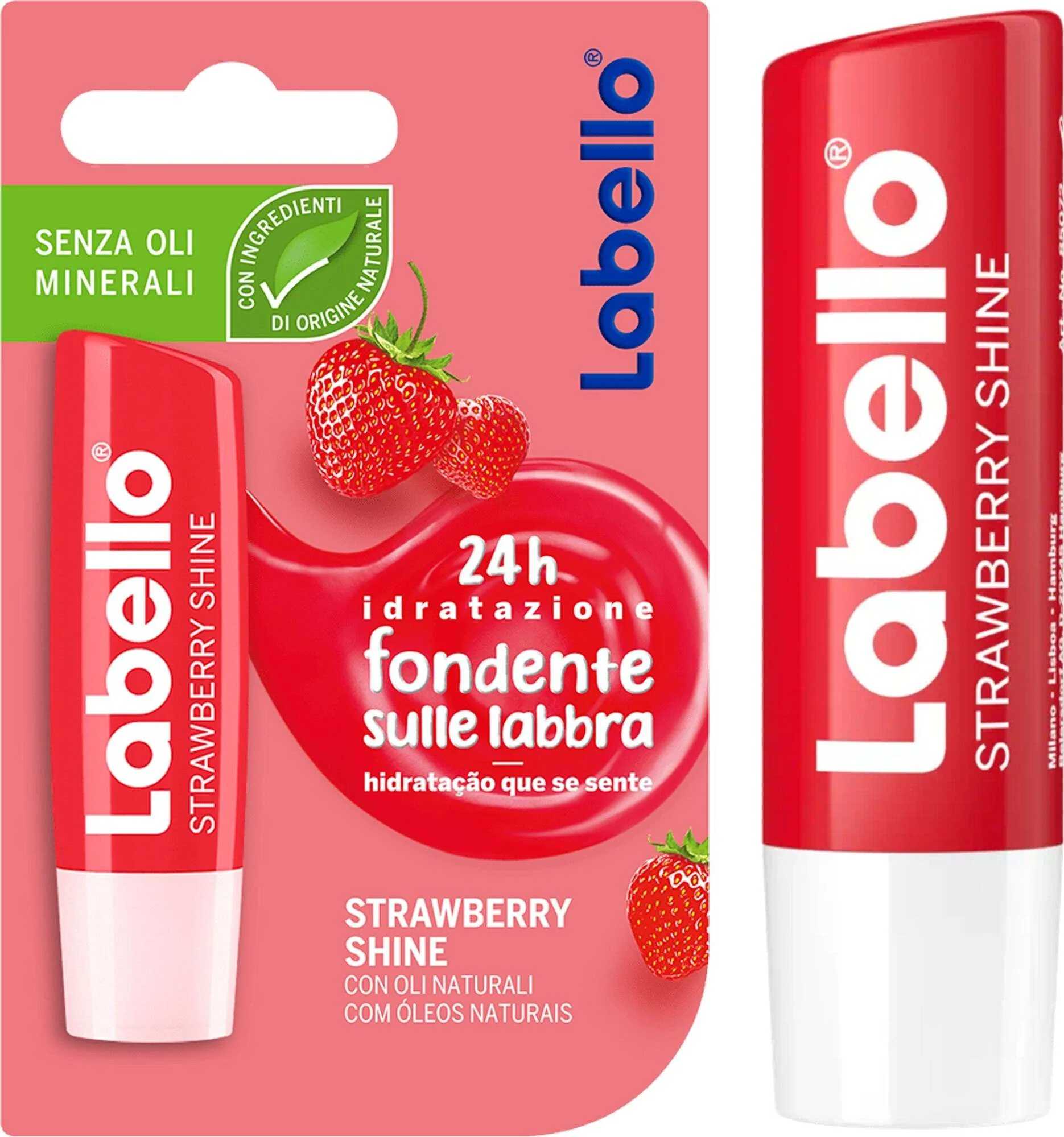 Labello Strawberry Shine Fragola Balsamo Labbra Senza Oli Minerali E Parabeni
