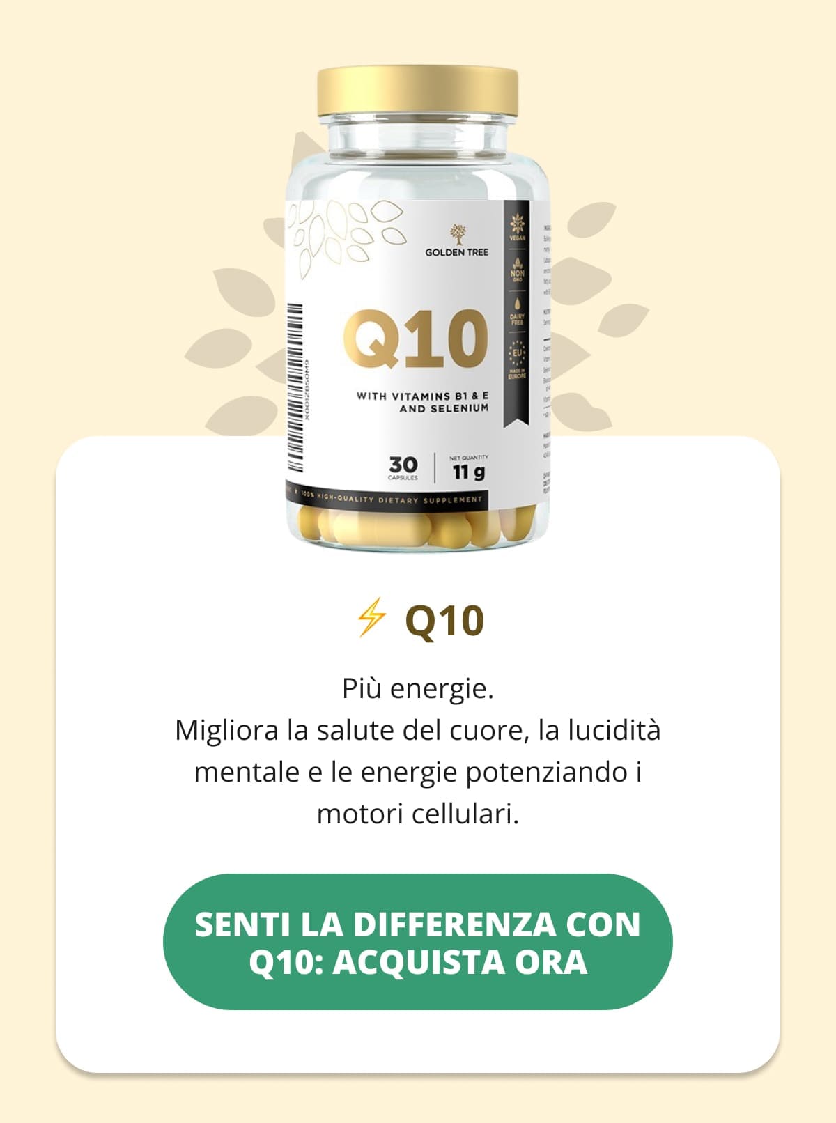 ⚡ Coenzyme Q10 Più energie. Migliora la salute del cuore, la lucidità mentale e le energie potenziando i motori cellulari.  👉Senti la differenza con Q10: acquista ora