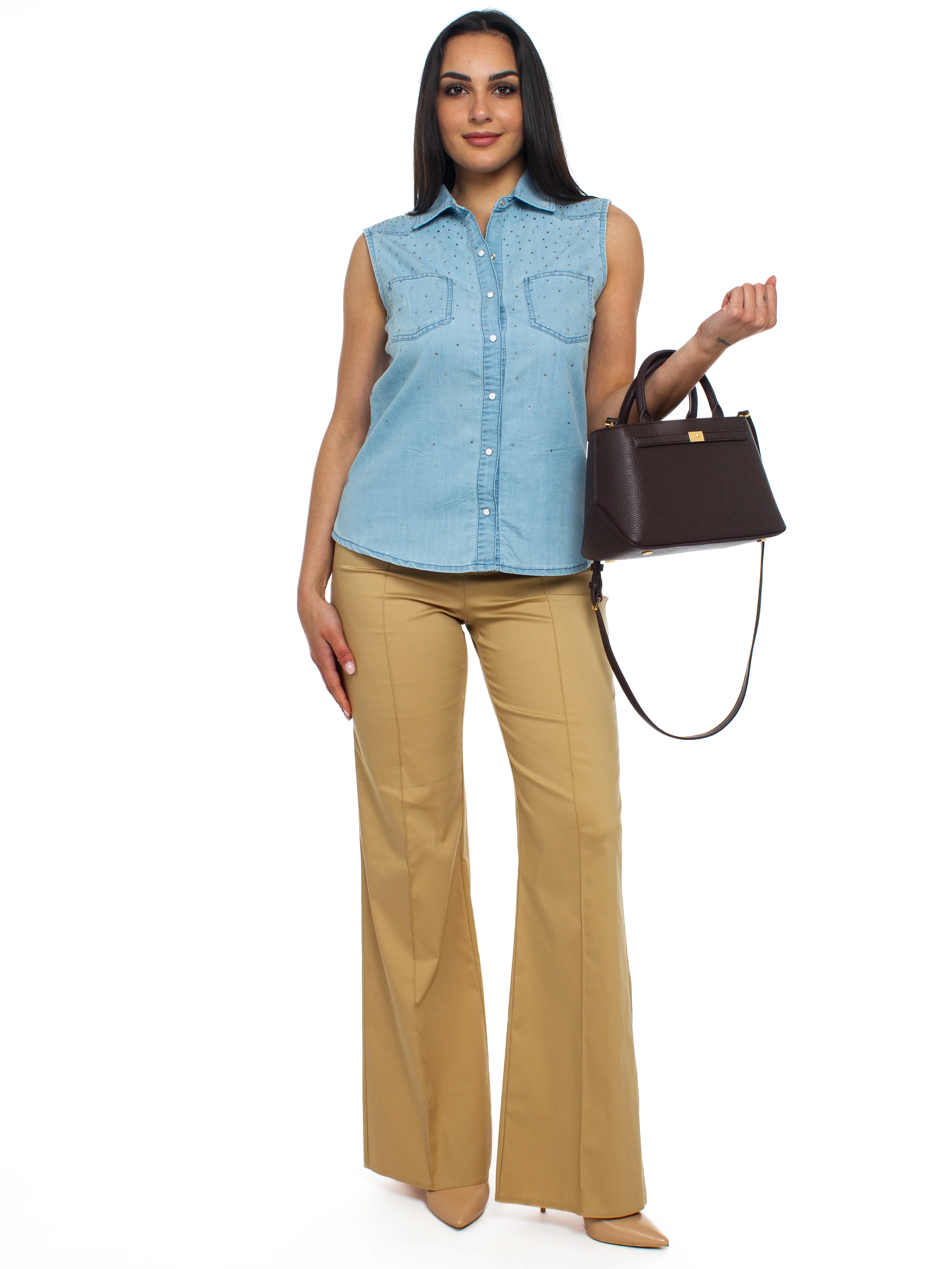 Image of Camicia smanicata con strass Rinascimento