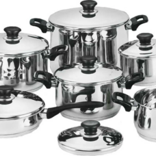 Batteria Di Pentole 12 Pezzi In Acciaio Inox 18/10 Dg Bavaria Con Coperchio Con Pomelli Termoresistenti Effetto Freddo Dg Bavaira