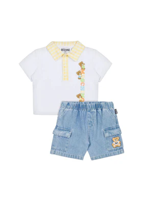 Moschino Kids Polo Bianca con Shorts per Neonati
